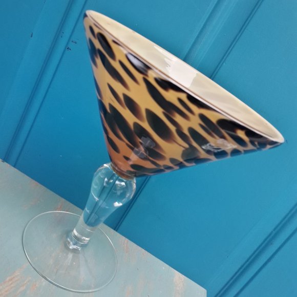 Hand Blown Glass Martini Cocktail Barware Animal Print Oversized Party Drinking - Picture 8 of 16